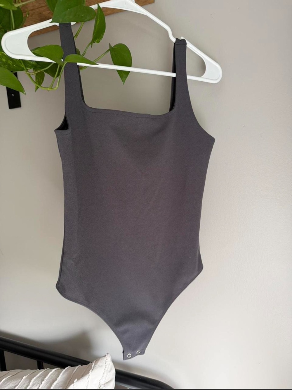 Classic Square-Neck Womens One-Piece Bodysuit - Charcoal